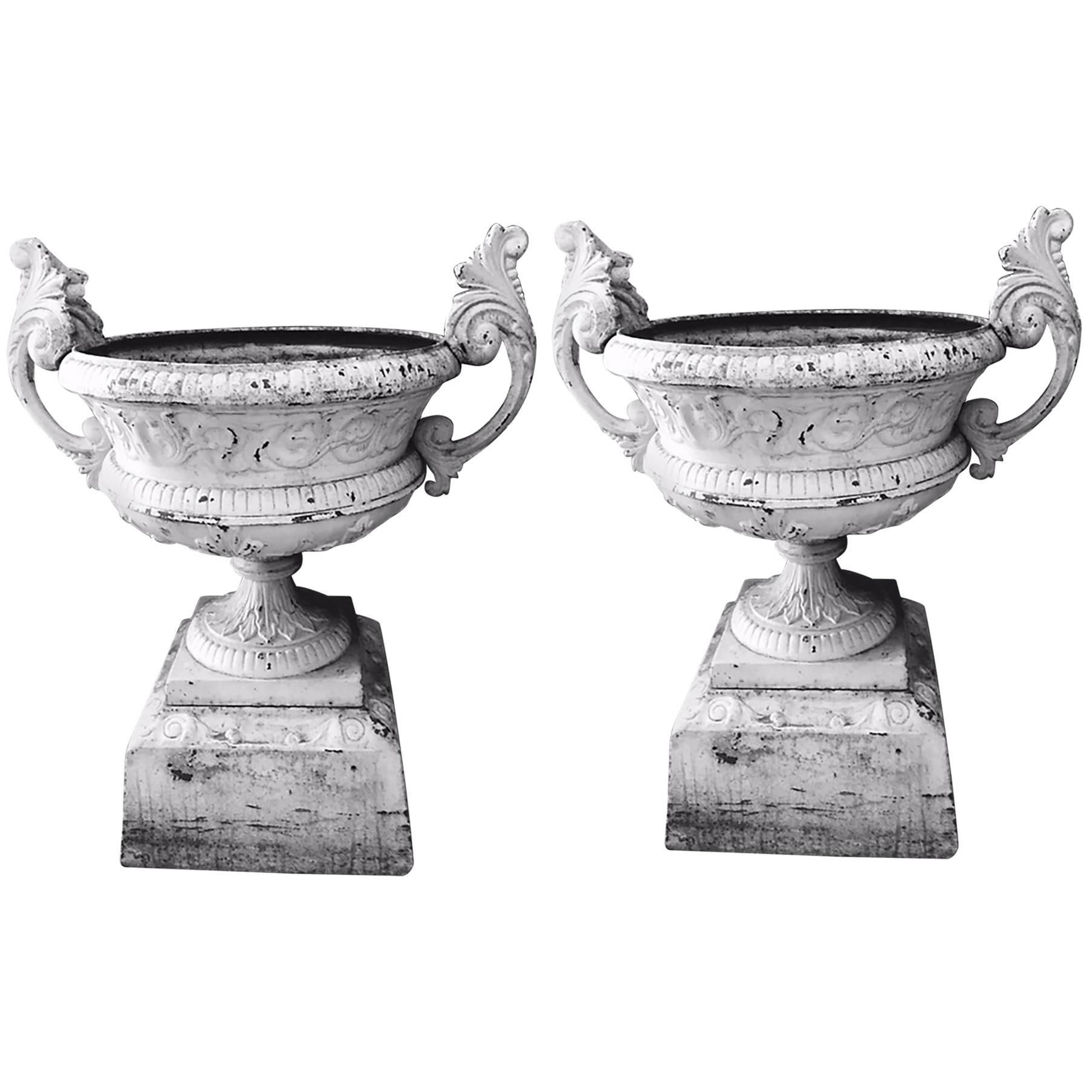 Pair of Victorian Cast Iron Urns Stamped Kramer Foundry