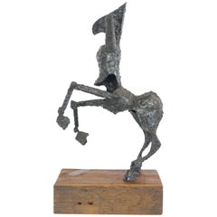 Steel Centaur Sculpture on Wood Base