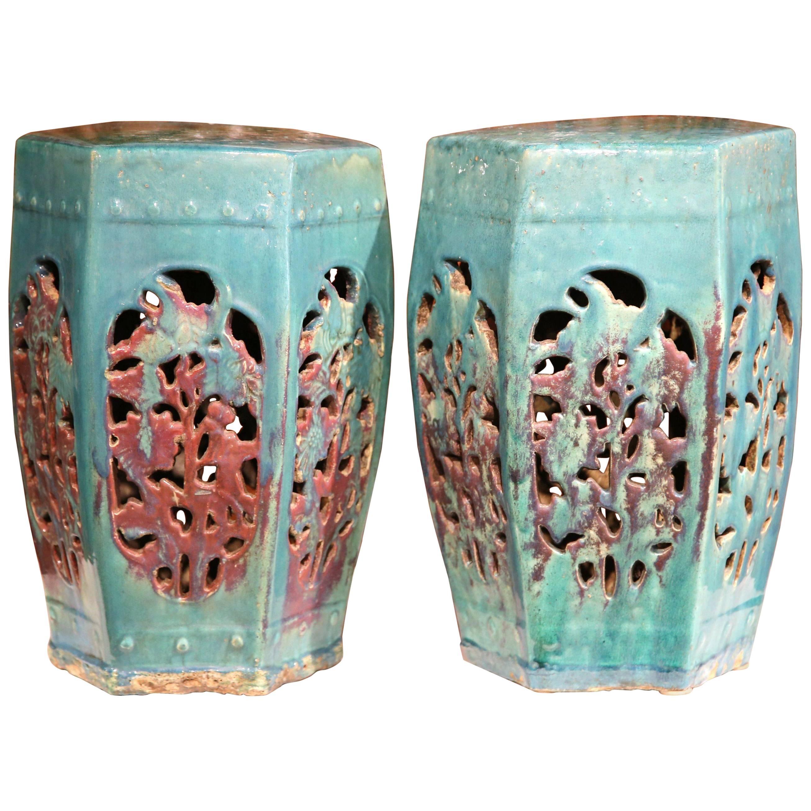 Early 20th Century Pair of Asian Green Porcelain Garden Stools