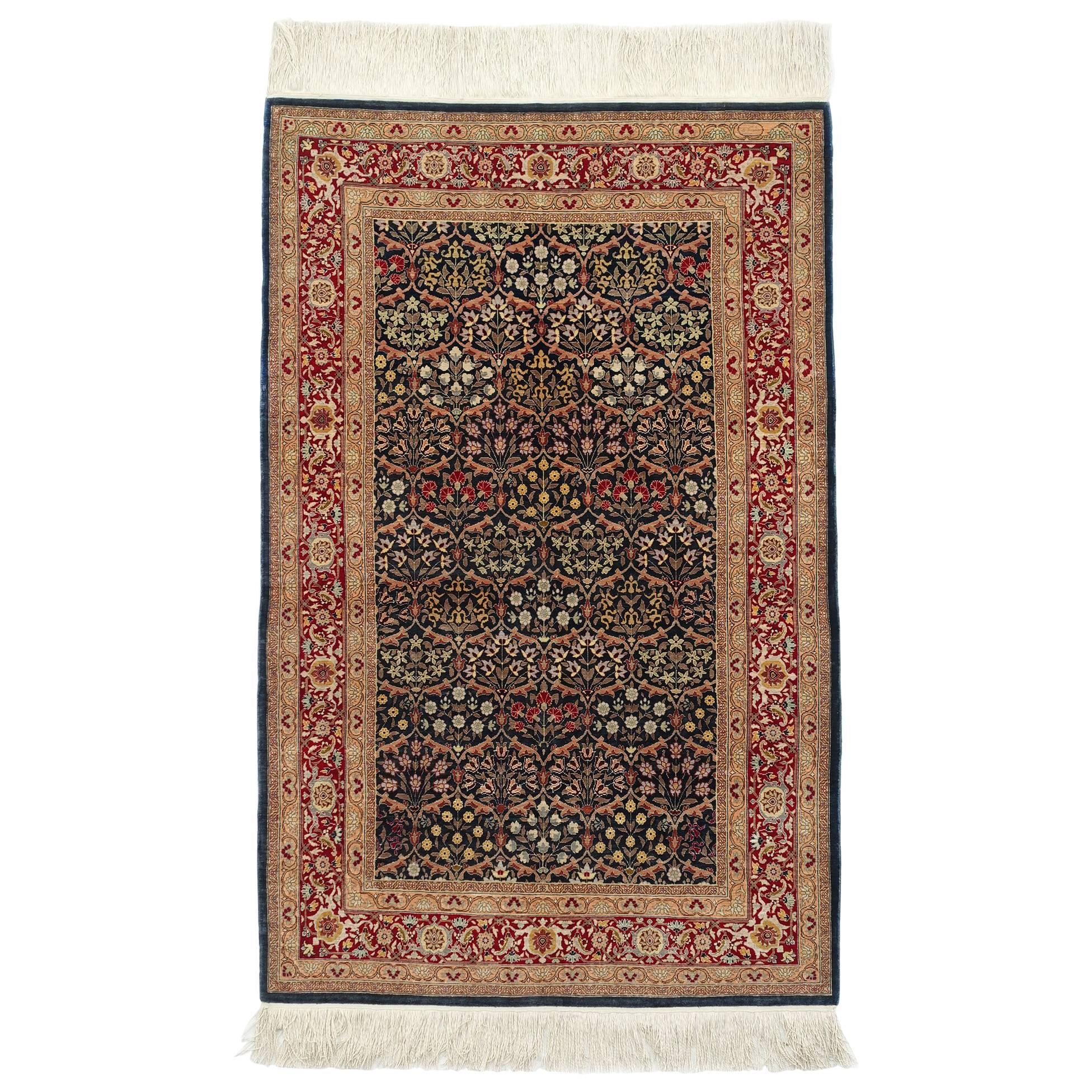 Signed All-Silk Turkish Hereke 
Flowers of the Seven Mountains
 For Sale