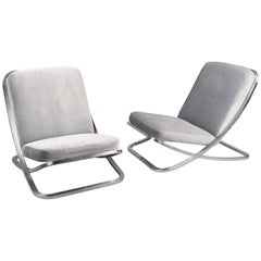 Vintage Pair of Low Nickel Slipper Chairs, France, 1970s