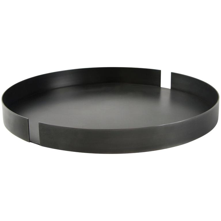 Contemporary Minimal Decorative Dark St. Steel Serving Tray Centerpiece
