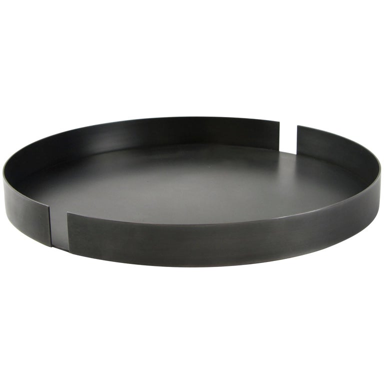 Contemporary Minimal Decorative Dark St. Steel Serving Tray Centerpiece