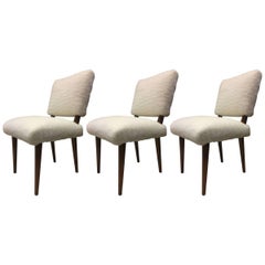 Jean Royere Ash Rare Set of Three Chairs Covered in Wool Faux Fur