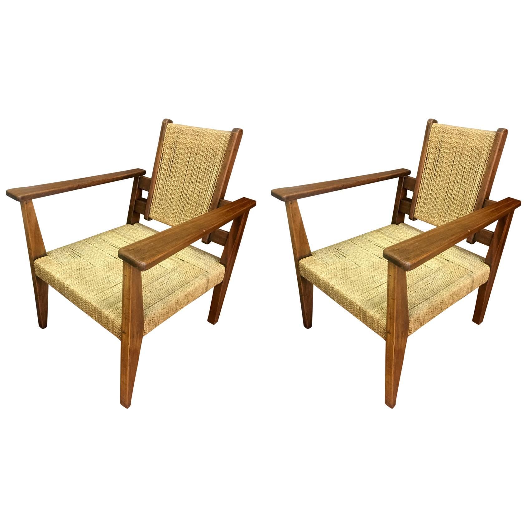 Victor Courtray Superb Design Pair of Modernist Rope Lounge Chair For Sale