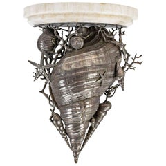 Maitland Smith Silver Conch Shell Sea Scape Wall Art Sconce Shelf