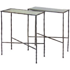 Bronze and Mirrored Faux Bamboo Jansen Tables, circa 1950