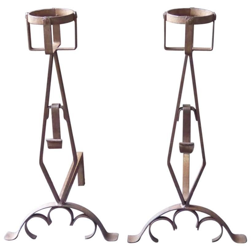 French Wrought Iron Firedogs or Andirons For Sale