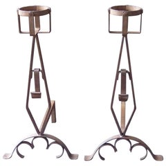 French Wrought Iron Firedogs or Andirons