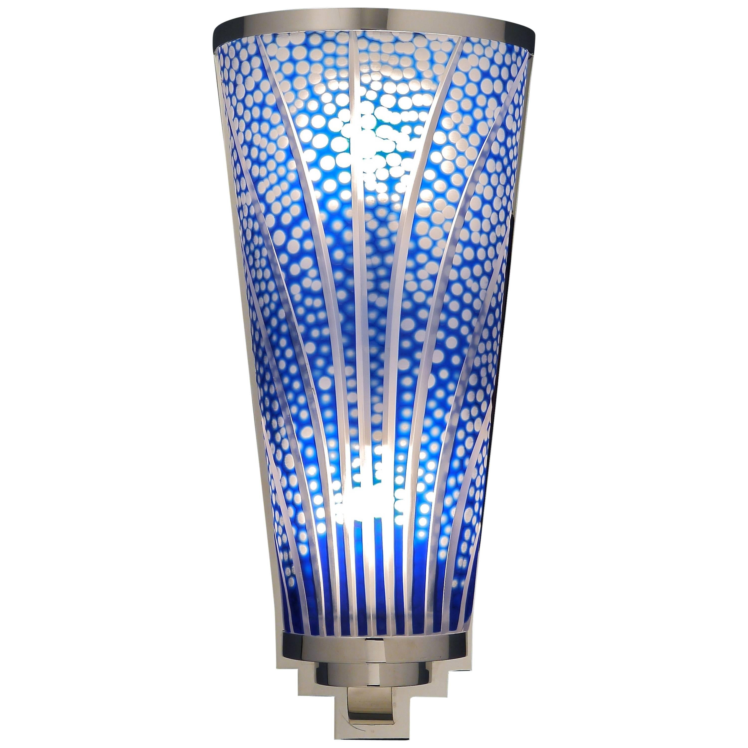 Art Deco Style Hand-Cut Cobalt Blue Crystal Wall Sconce by Cristal Benito For Sale