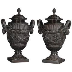 Louis XVI Style Cast and Patinated Bronze Urns and Covers, French, circa 1900 9