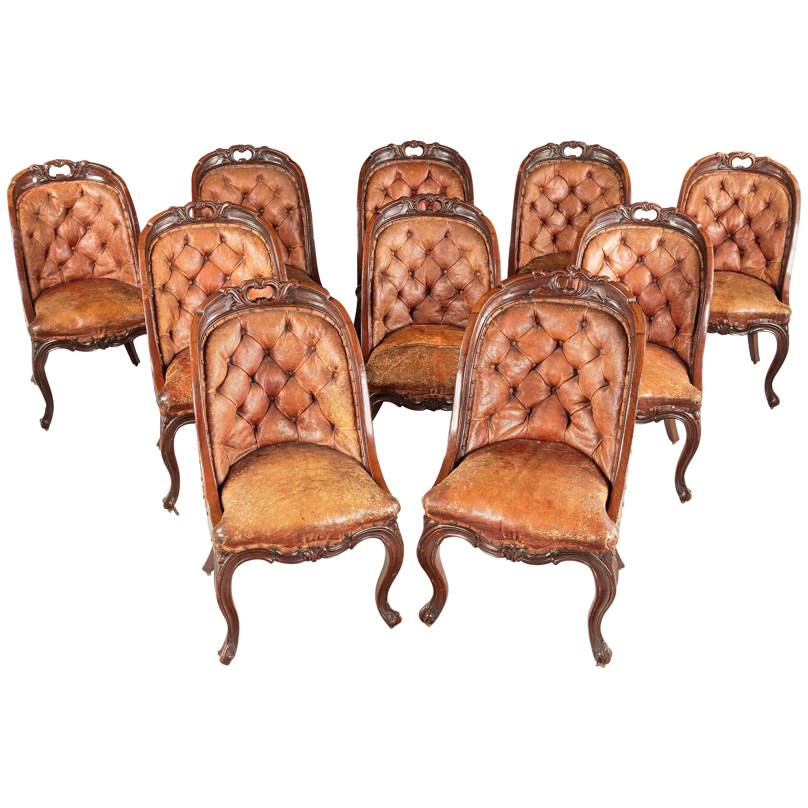Set of Ten Mid-19th Century Button Back Mahogany Chairs