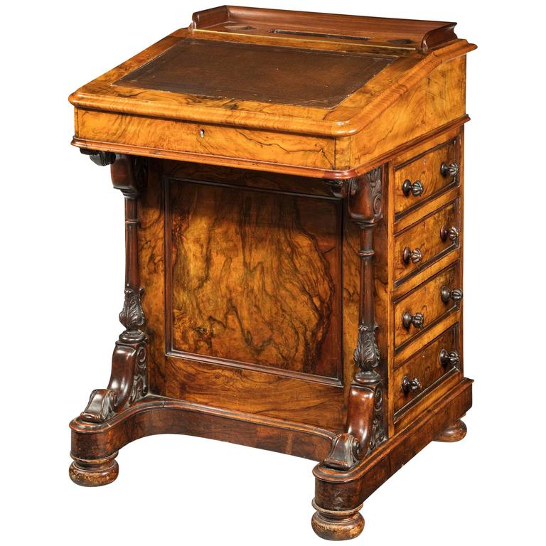 Mid-19th Century Walnut Davenport Desk, the Interior of Satin Timber For Sale at 1stdibs