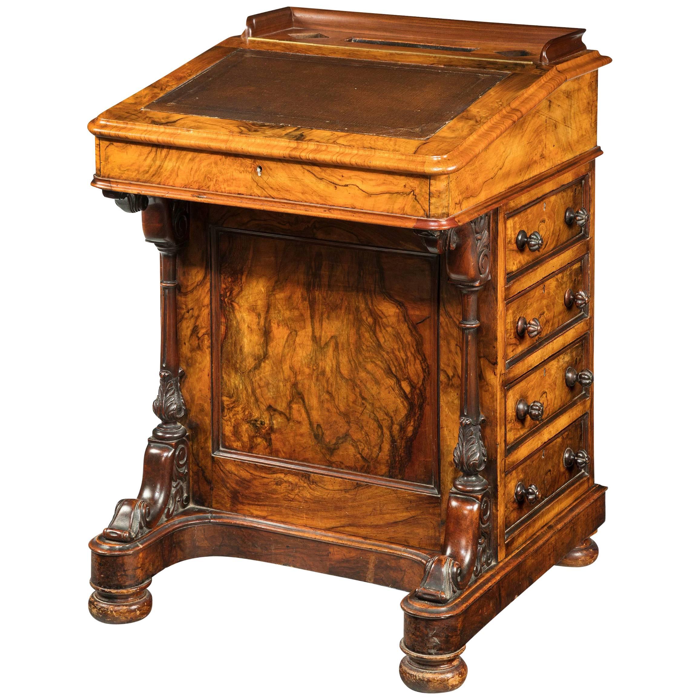 Mid-19th Century Walnut Davenport Desk, the Interior of Satin Timber