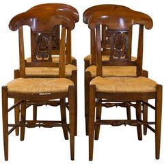 Set of Six French Fruitwood Provençal Chairs