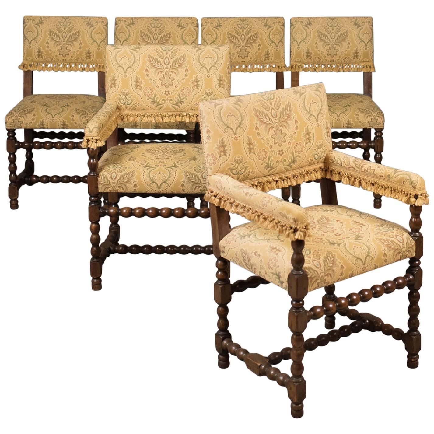 Set of Six Antique Dining Chairs, Edwardian Jacobean Revival
