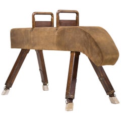 Vintage Suede Pommel Horse Gymnastic Bench 9