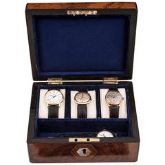 Antique Burr Walnut 19th Century Velvet Padded Jewellery Watch Box