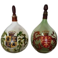 Two Old Yeast Bottles with Painted Coat of Arms
