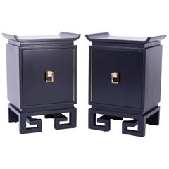 Mid-Century Pair of Black Lacquered Bedside Chests or Nightstands