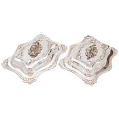 Pair of 19th Century Victorian Silver Plated Entree Dishes, circa 1890