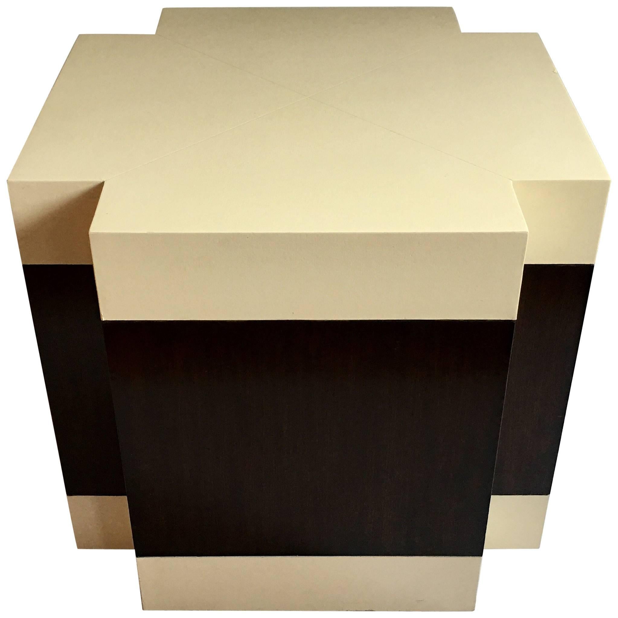 Art Deco Style Wood and Leather Wrapped Cube Accent Table