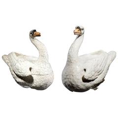 19th Century Pair of Faience Swans 8