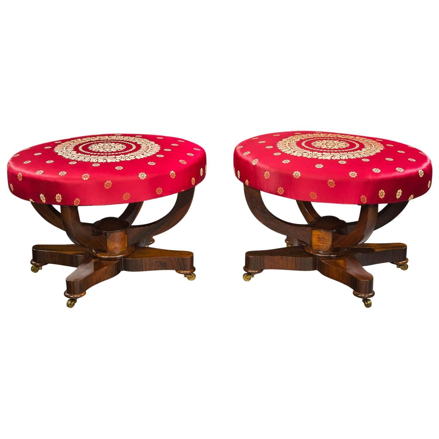 Pair of Oval Double Curule Benches, New York, Possibly Duncan Phyfe and Son For Sale