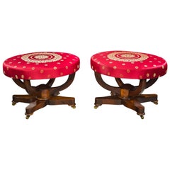 Pair of Oval Double Curule Benches, New York, Possibly Duncan Phyfe and Son