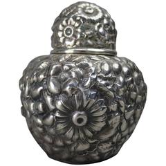 Antique British Sterling Silver Repousse Lidded Jar by Walker & Hall, circa 1840
