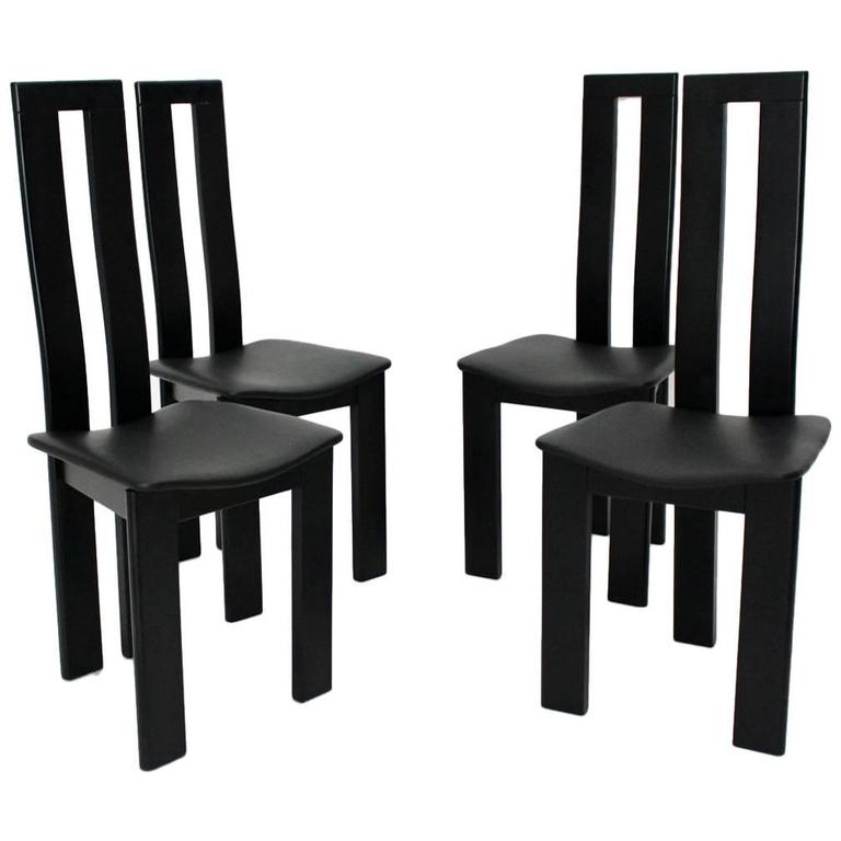 Black Lacquer Dining Chairs by Pietro Costantini Set of