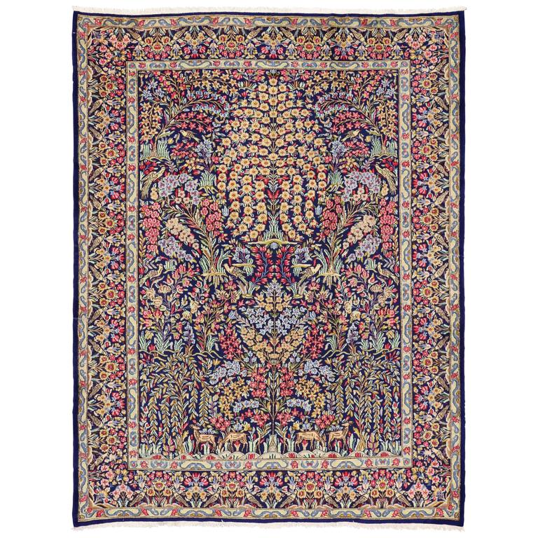 Vintage Persian Kerman Rug with Garden of Paradise Design For Sale at