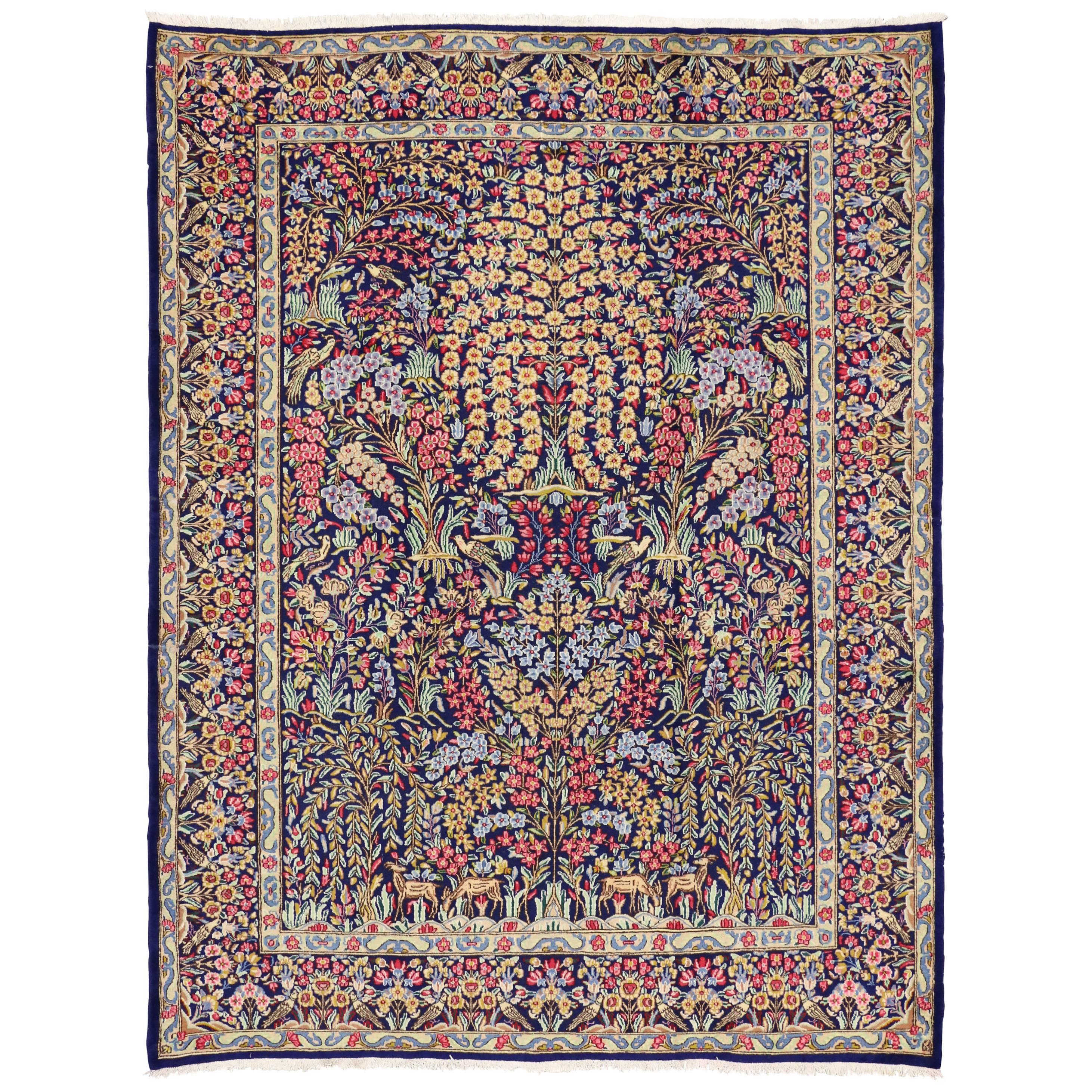 Vintage Persian Kerman Rug with Garden of Paradise Design, Kirman Rug For Sale