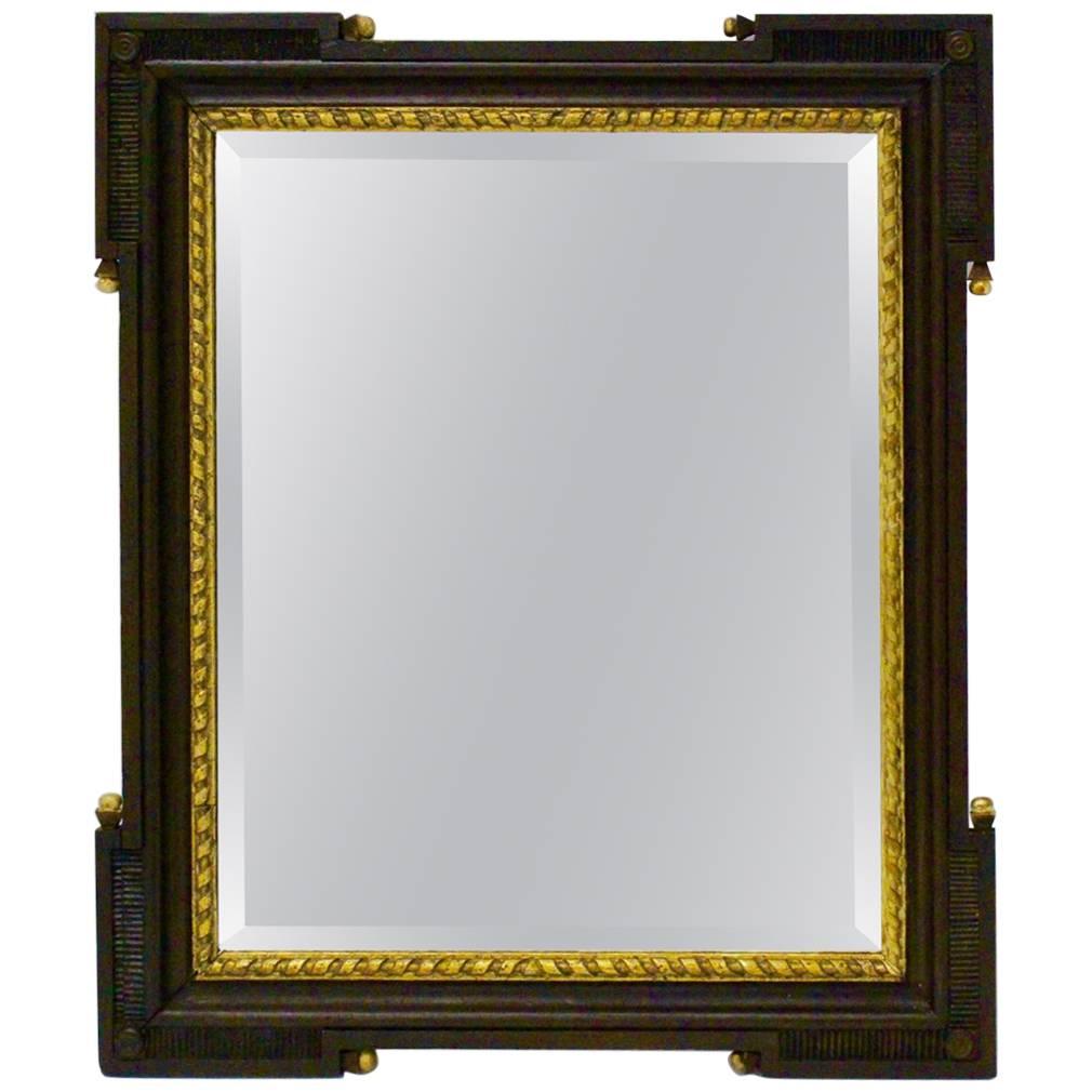 Antique Wall Mirror Rectangular Oak Wood Golden Louis Seize circa 1780, Austria For Sale