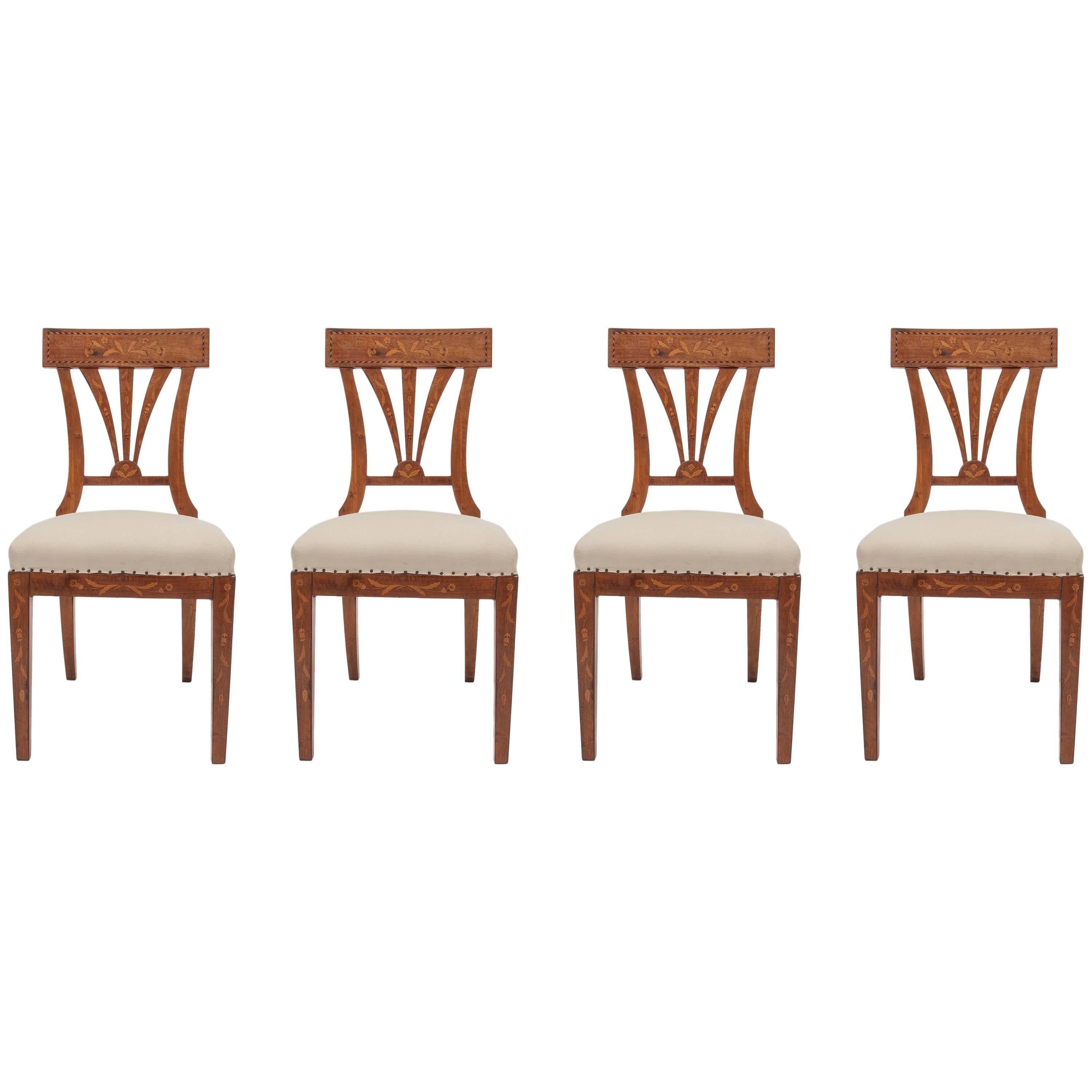 Set of Elegant and Inlaid Austrian Biedermeier Chairs