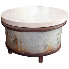 Vintage French Industrial Barrel End Table