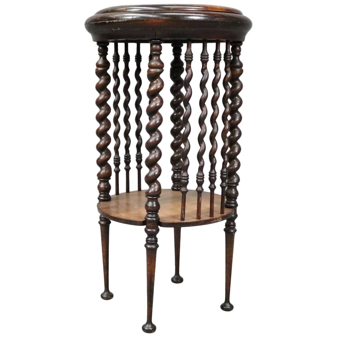 Hand Carved Wood Open Barley Twist Pedestal Display Side Table Plant Stand 24.6