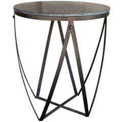 Mid-Century Round Iron and Granite Top Side or Center Table