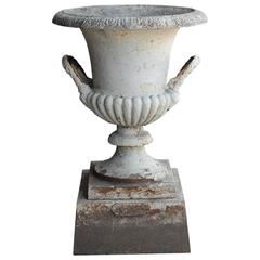 Large Antique 1800s Neoclassical Cast Iron Urn with Pedestal