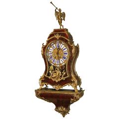 Louis XV French Boulle Bracket Clock with Cherub Top and Wall Bracket