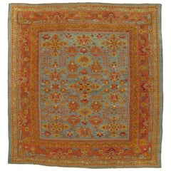 Oushak Carpet, Oriental Rug, Handmade Rug Turquoise, Saffron, Light Blue
