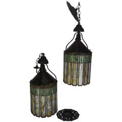 I. P. Frink Stained Glass Hanging Light Fixtures 1
