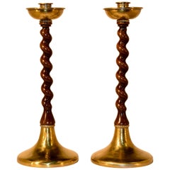 Antique 19th Century Pair of Walnut Candlesticks