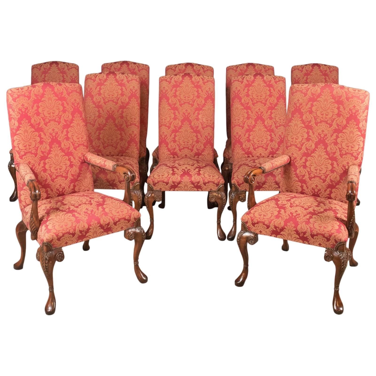 Set of Ten Upholstered Dining Chairs in Early 18th Century Manner, 20th Century