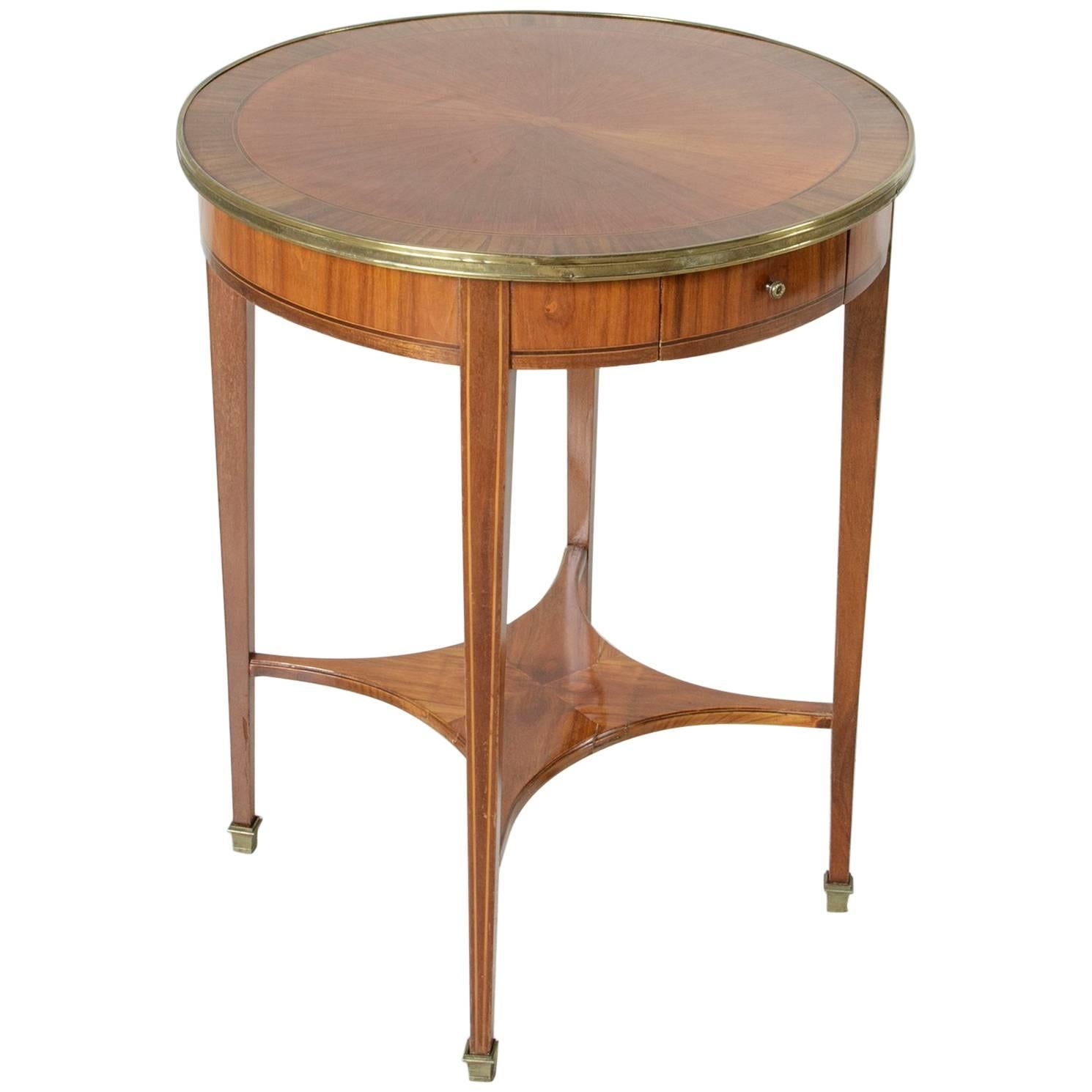 Art Deco Period Rosewood and Walnut Marquetry Gueridon or Side Table, Brass Trim