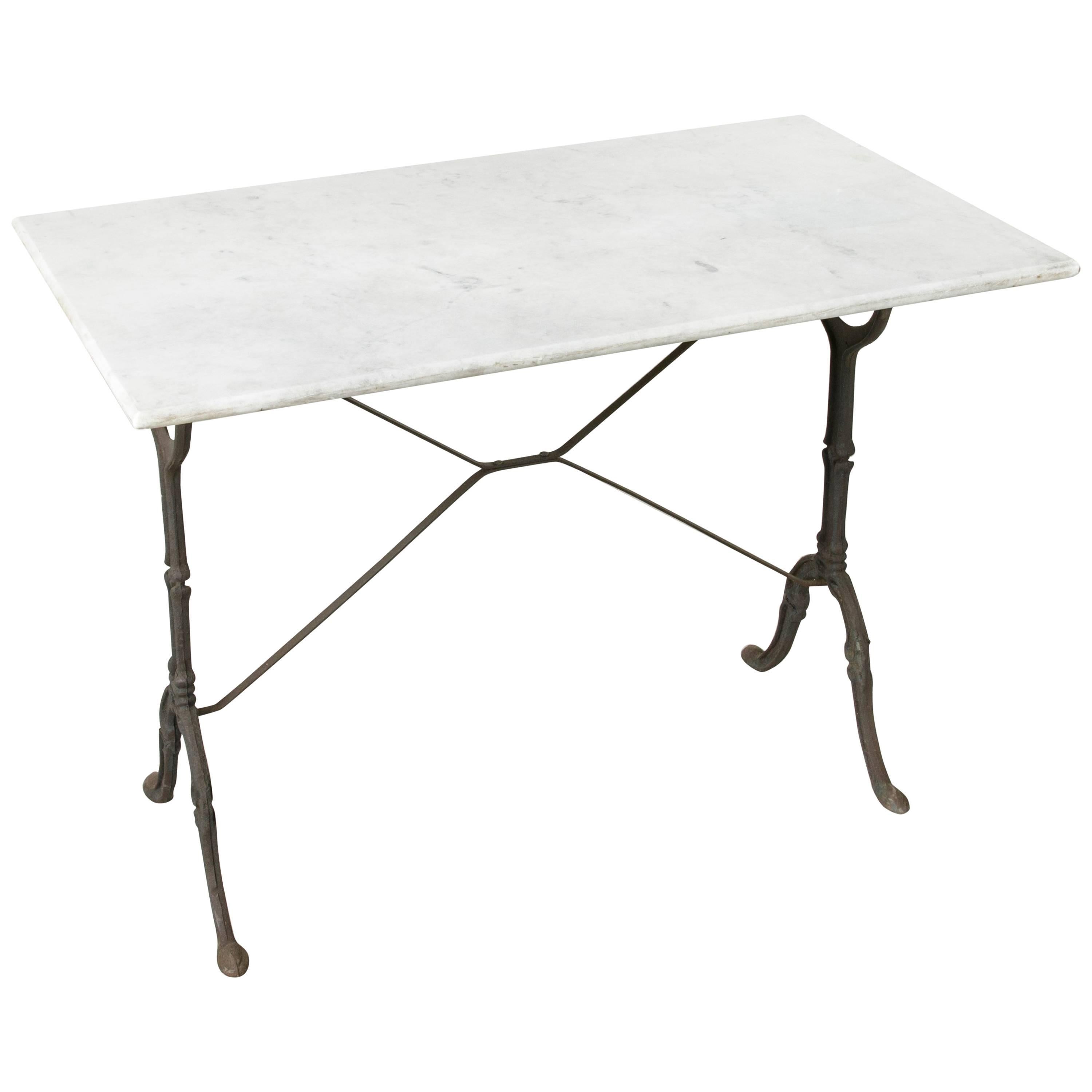 Mid-20th Century Iron Bistro Table, Cafe Table, Garden Table with Marble Top