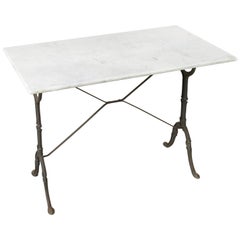 Retro Mid-20th Century Iron Bistro Table, Cafe Table, Garden Table with Marble Top