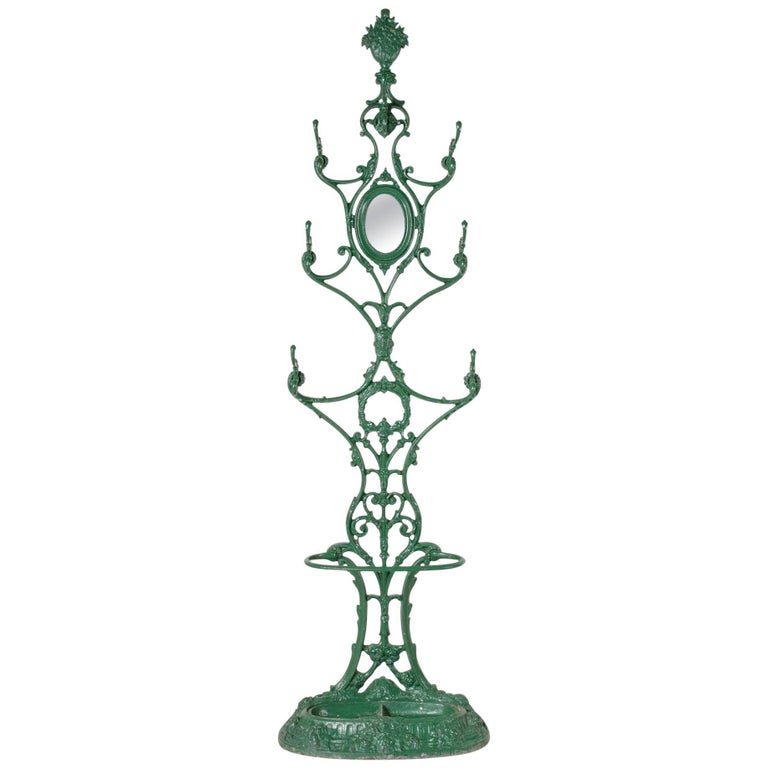 Late 19th Century Cast Iron Hall Tree with Mirror, Seven Hooks, and