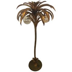 Palm Tree Floor Lamp Light Brass Gold Tropical Palm Beach Vintage