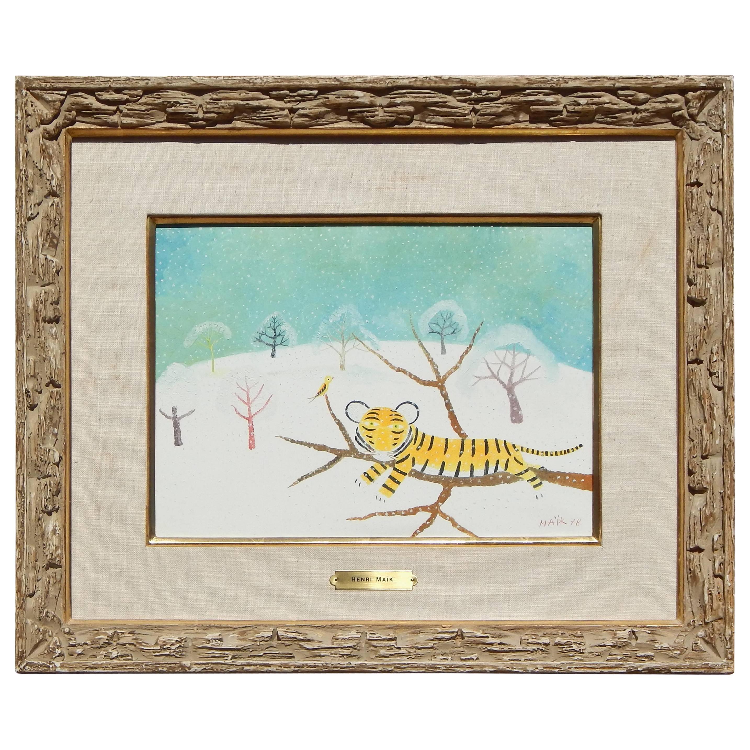 Henri Maik Whimsical Tiger Painting, Tigre Dans La Neige